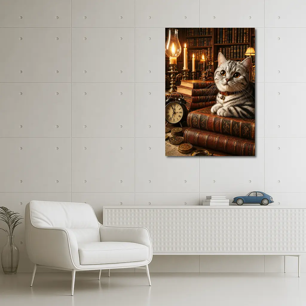 American Shorthair Cat Vintage Library Candlelight – Wall Art