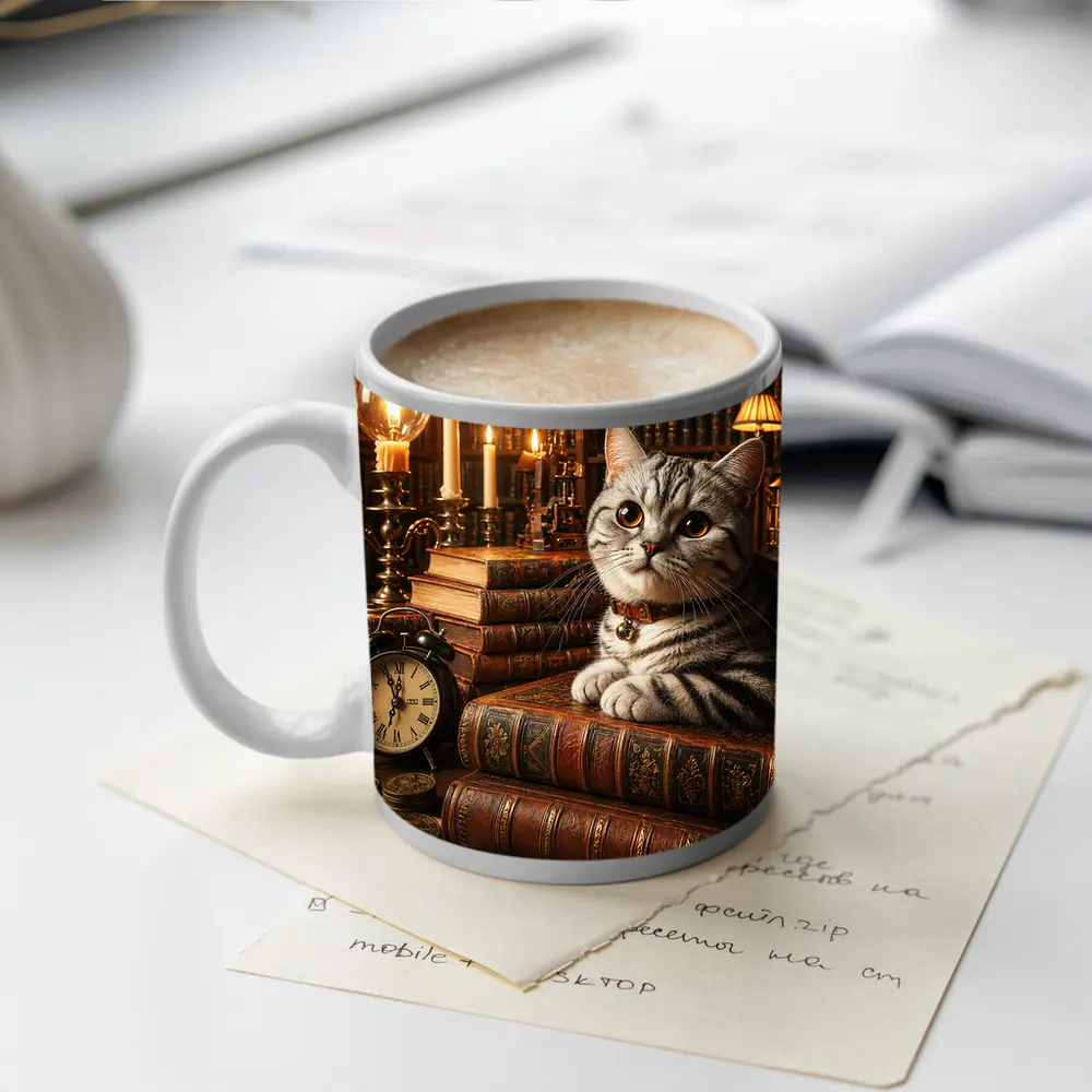 American Shorthair Cat Vintage Library Candlelight – Mugs
