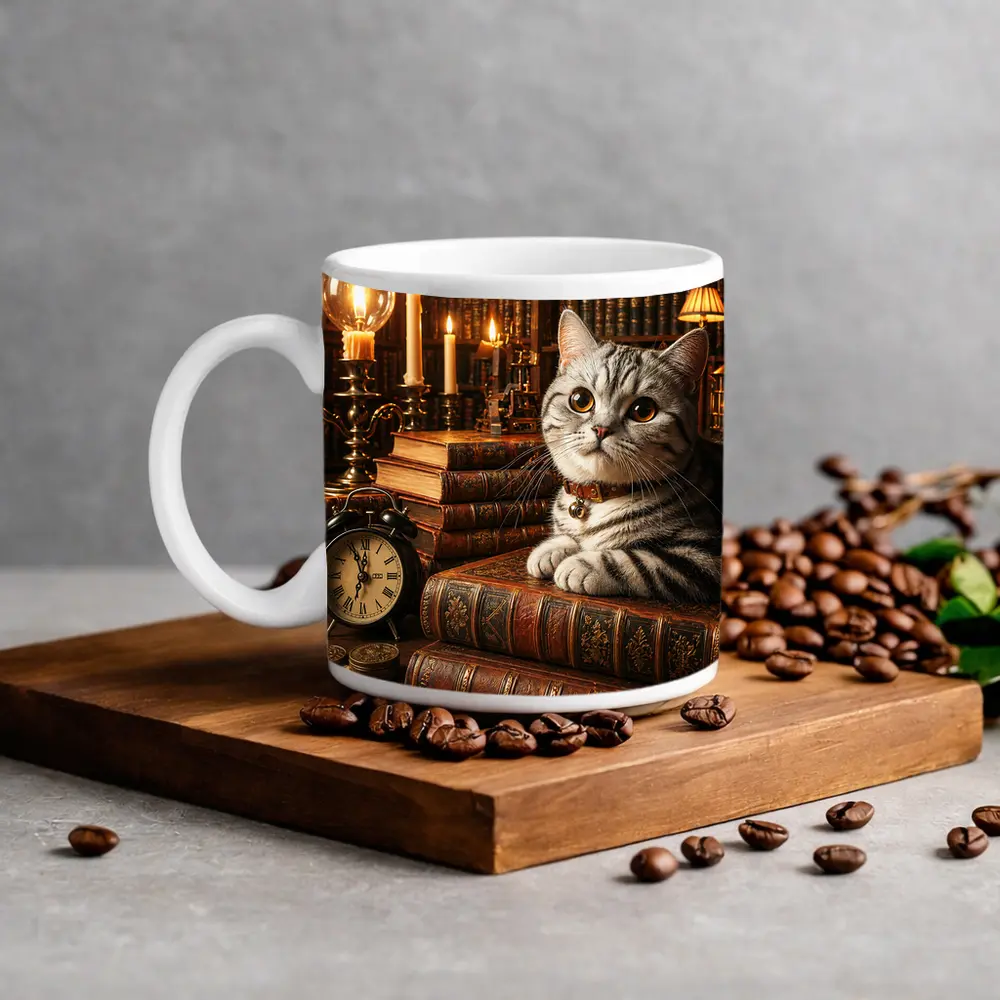 American Shorthair Cat Vintage Library Candlelight – Mugs