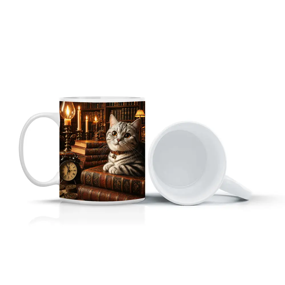 American Shorthair Cat Vintage Library Candlelight – Mugs