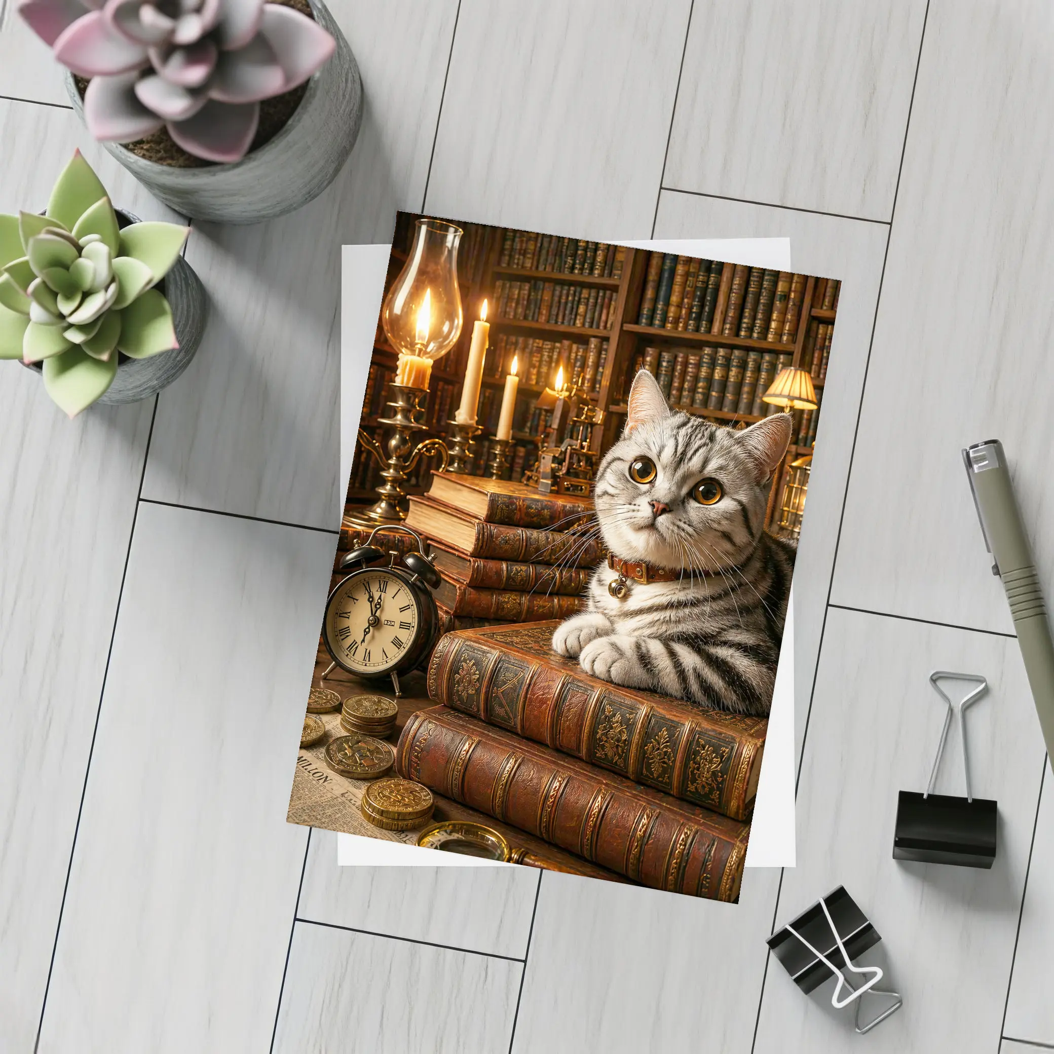 American Shorthair Cat Vintage Library Candlelight – Postcards