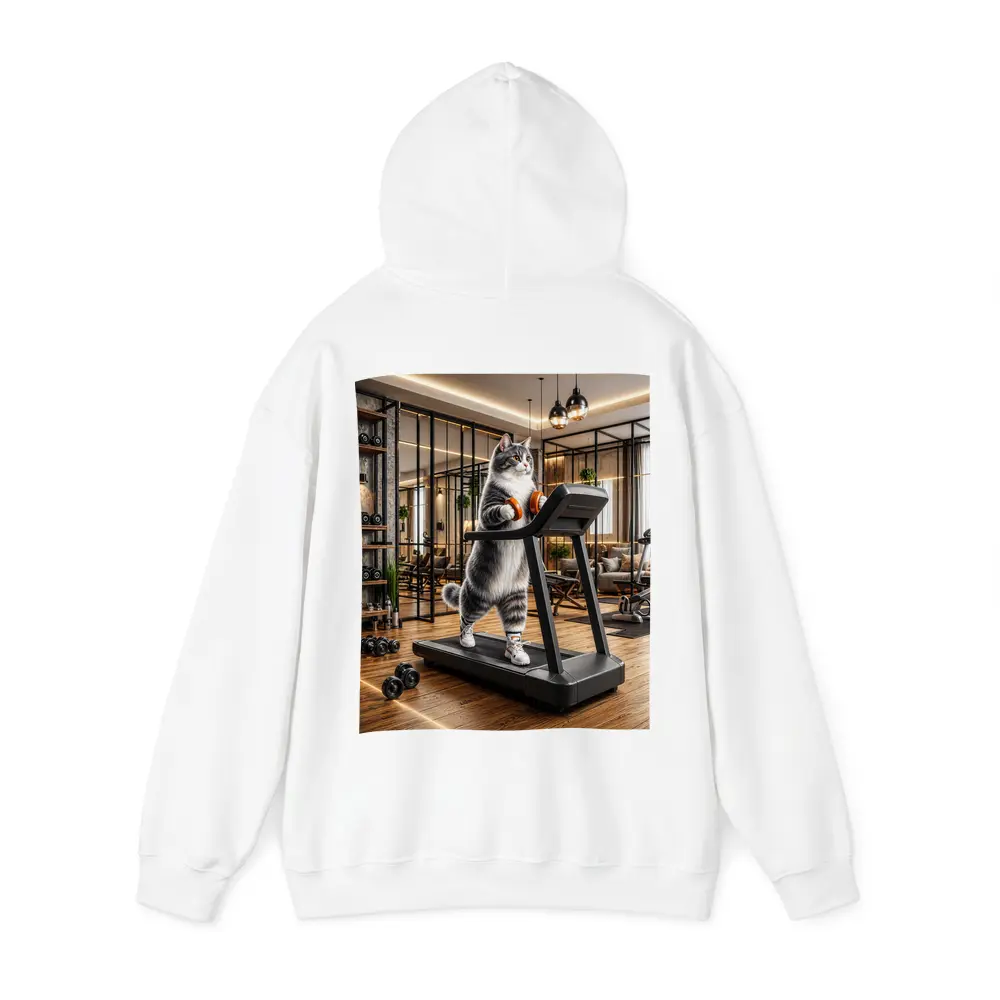 Gray Cat on Treadmill in Gym – Hoodies