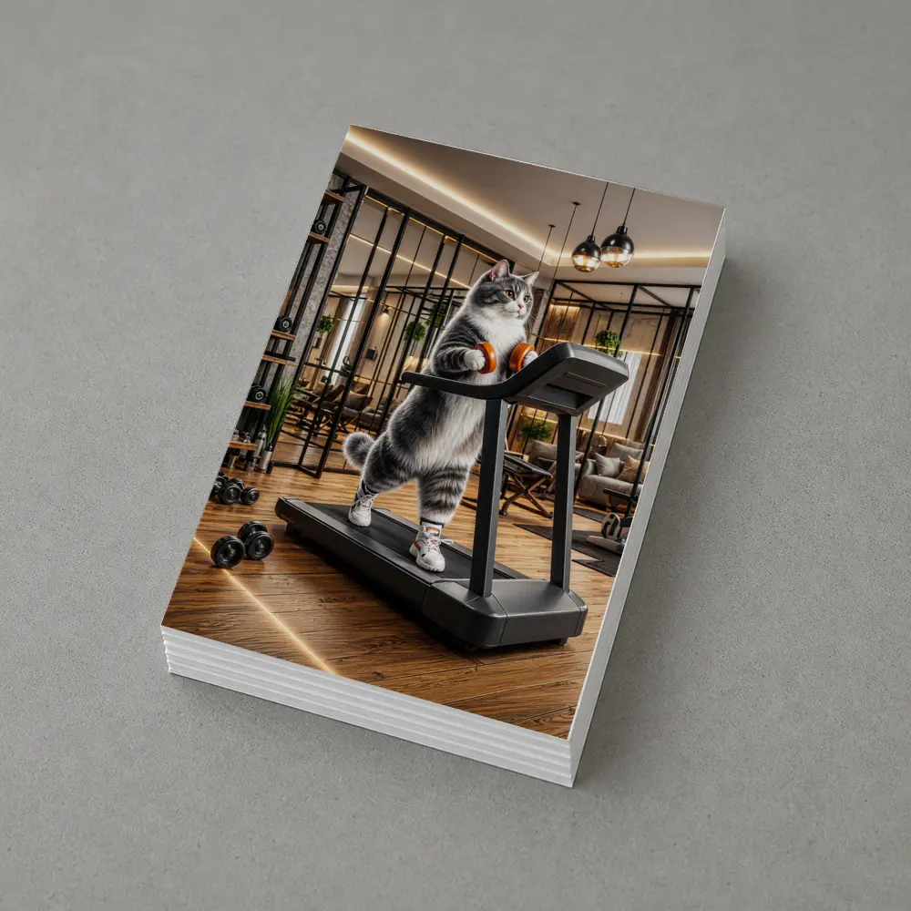 Gray Cat on Treadmill in Gym – Postcards