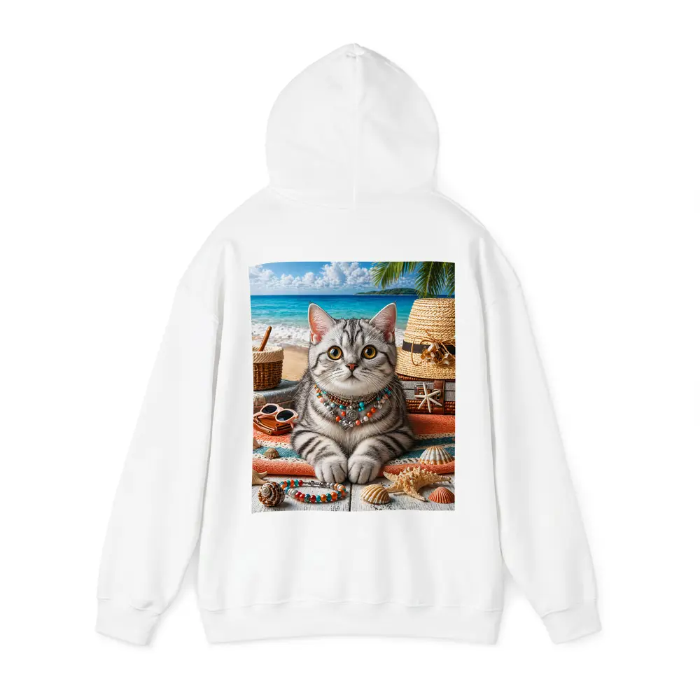 American Shorthair Cat Beach Summer Scene – Hoodies