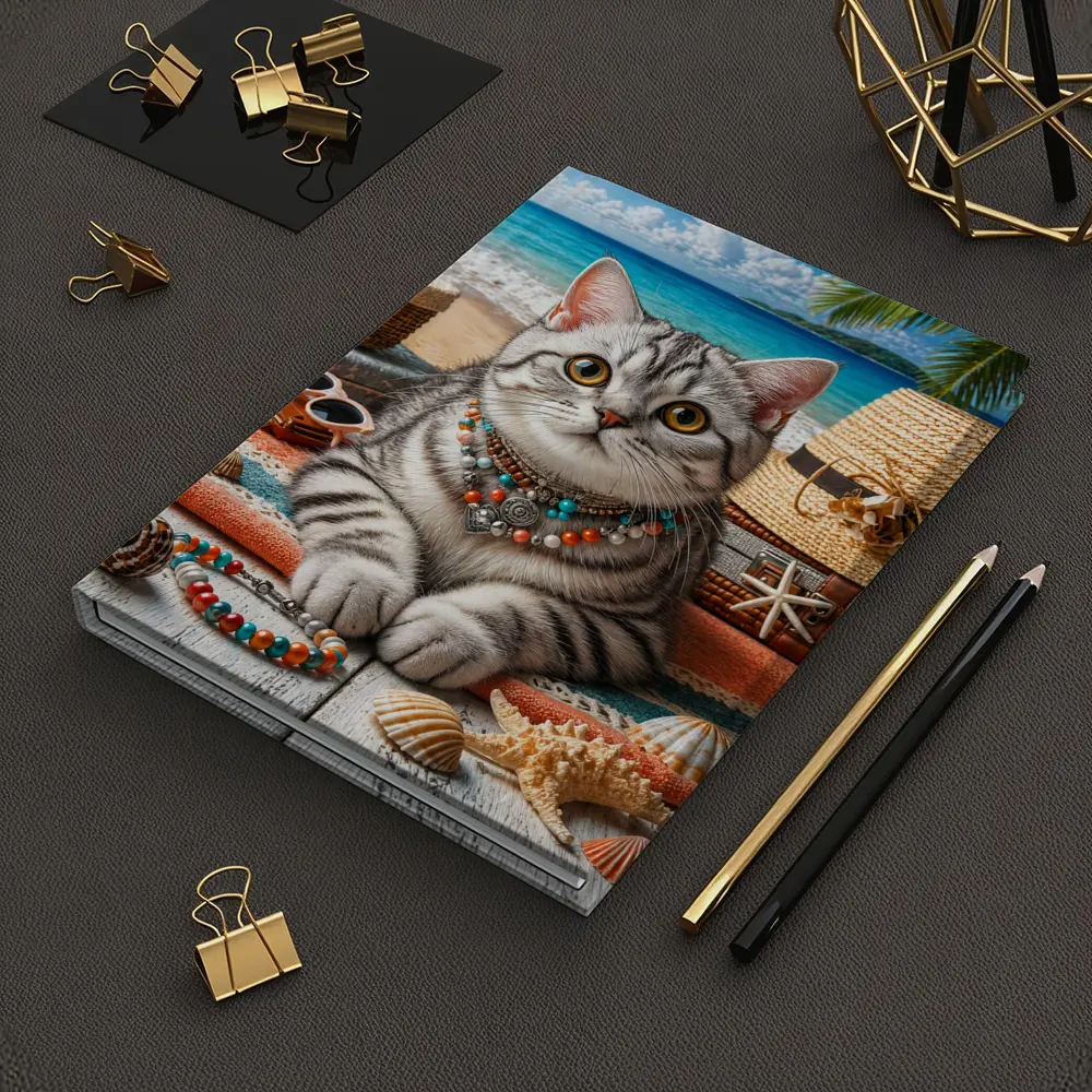 American Shorthair Cat Beach Summer Scene – Notebooks