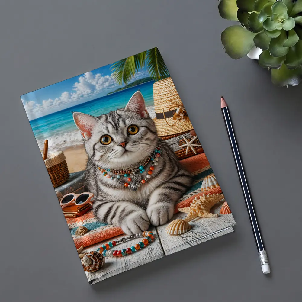 American Shorthair Cat Beach Summer Scene – Notebooks