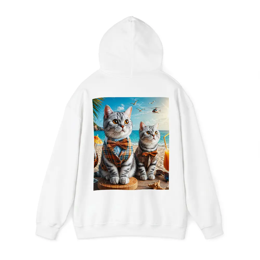 American Shorthair Cats Dressed Beach Scene – Hoodies