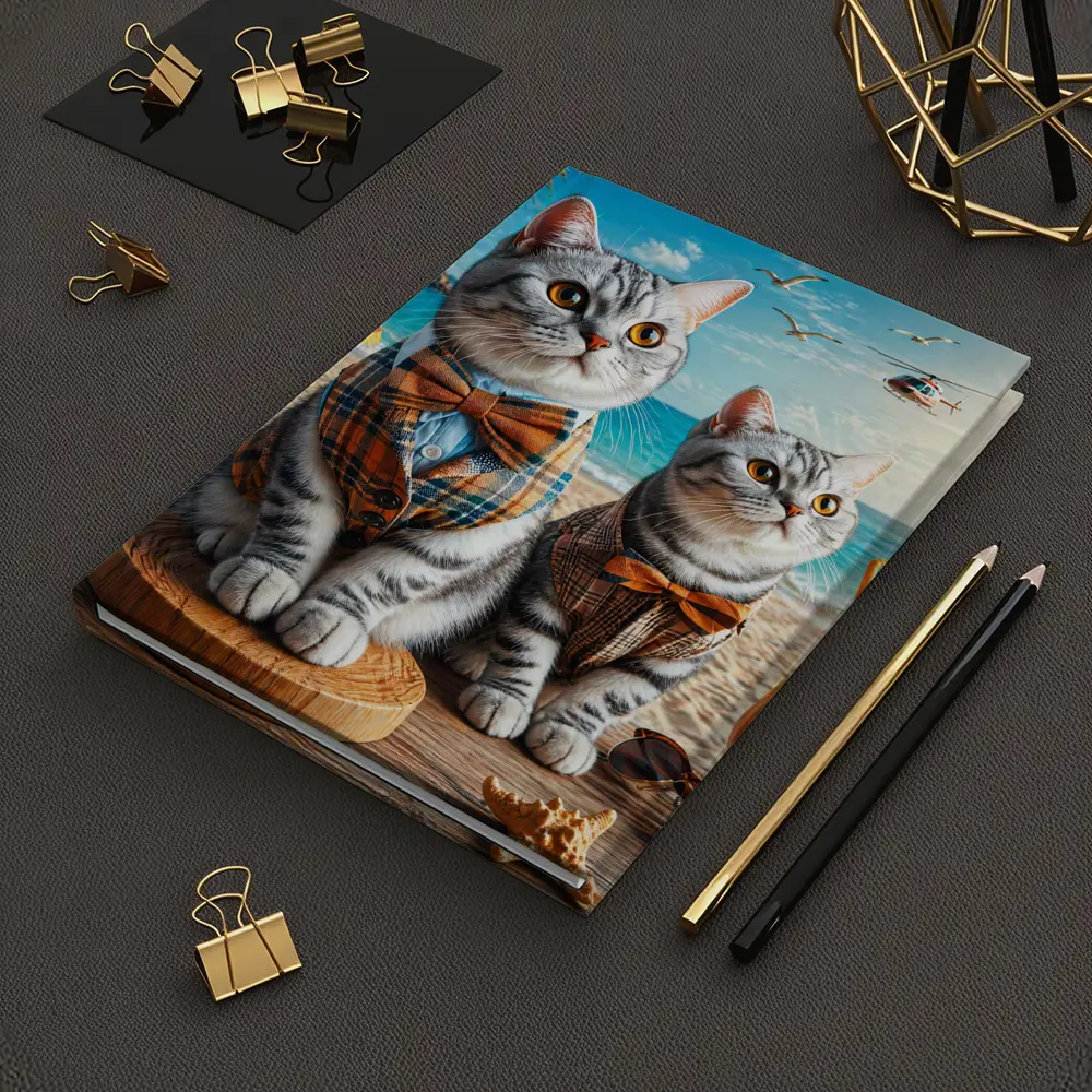 American Shorthair Cats Dressed Beach Scene – Notebooks