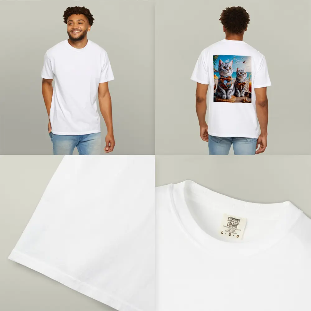 American Shorthair Cats Dressed Beach Scene – T-Shirts
