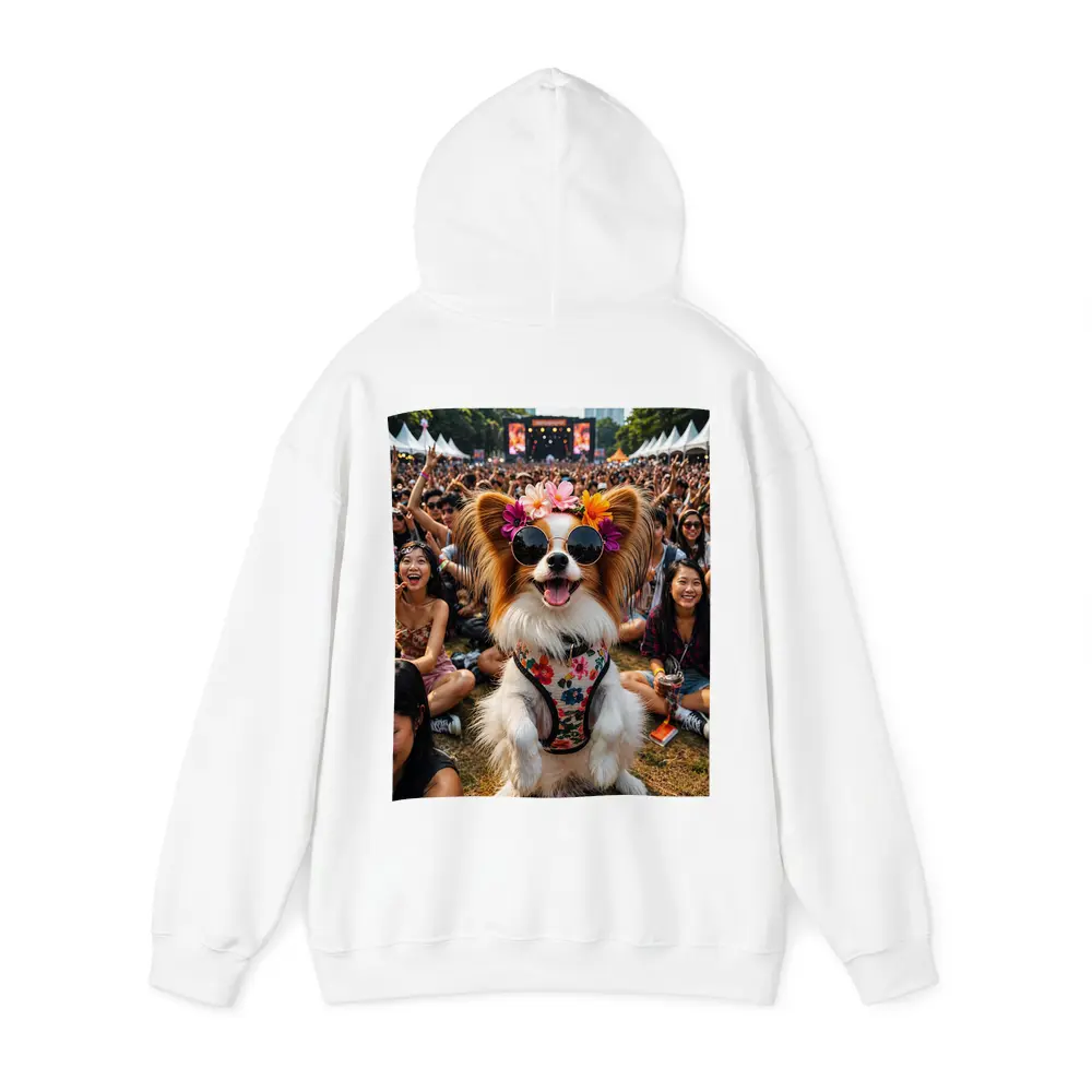 Papillon Dog Sunglasses Flowers Music Festival Crowd – Hoodies