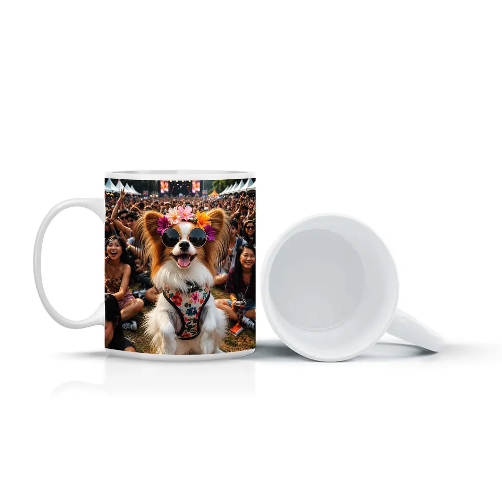 Papillon Dog Sunglasses Flowers Music Festival Crowd – Mugs