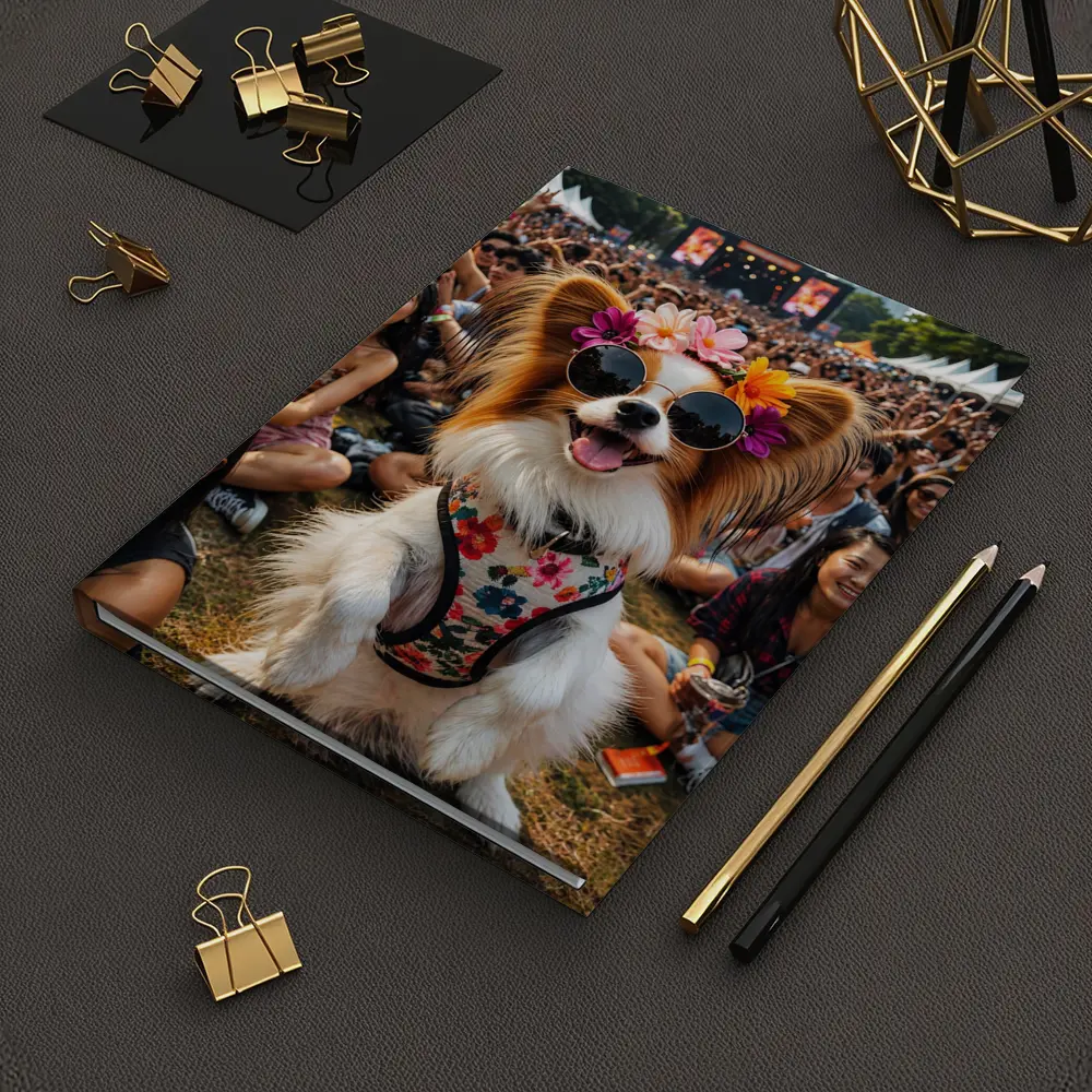 Papillon Dog Sunglasses Flowers Music Festival Crowd – Notebooks