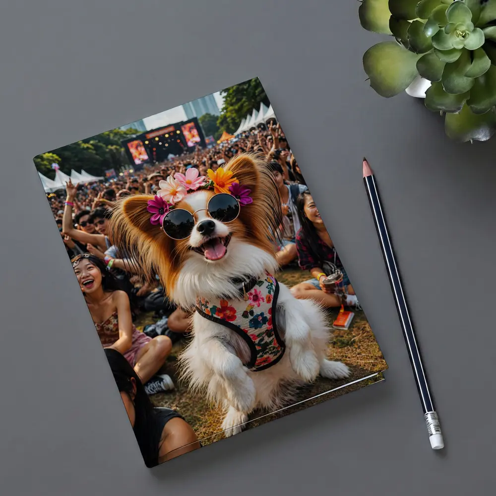 Papillon Dog Sunglasses Flowers Music Festival Crowd – Notebooks