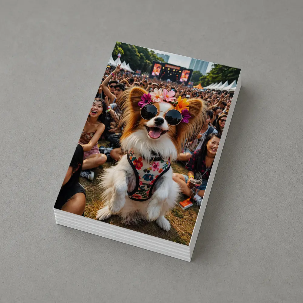 Papillon Dog Sunglasses Flowers Music Festival Crowd – Postcards