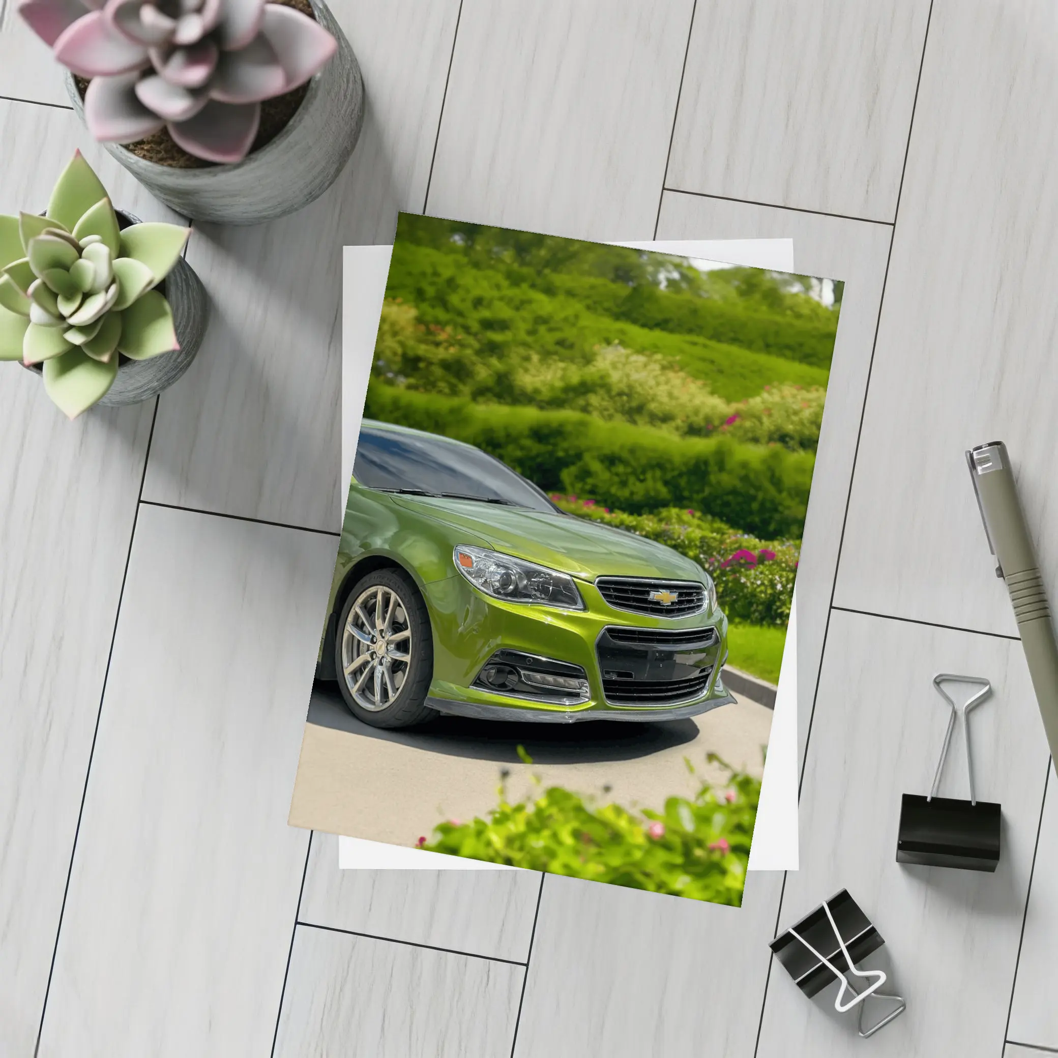 Chevrolet SS Green Muscle Car Outdoors – Postcards