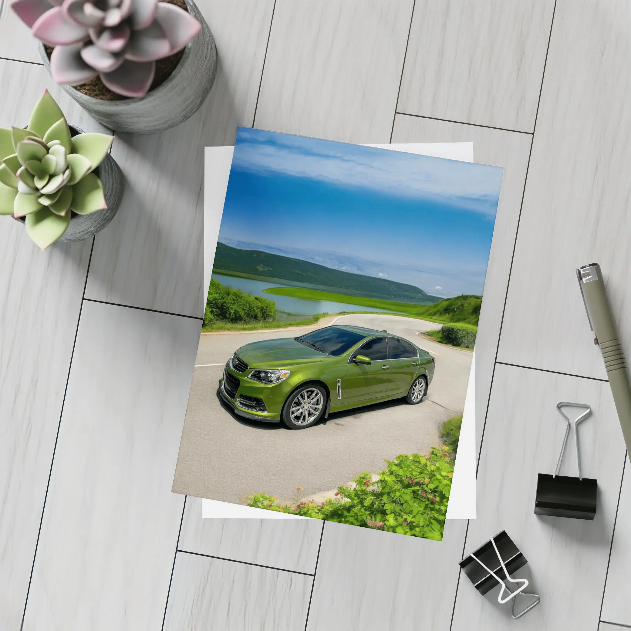 Chevrolet SS Green Sedan Lake Road – Postcards