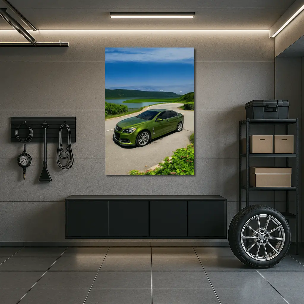 Chevrolet SS Green Sedan Lake Road – Wall Art