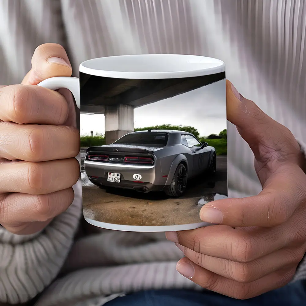 Dodge Challenger Hellcat Under Concrete Bridge – Mugs