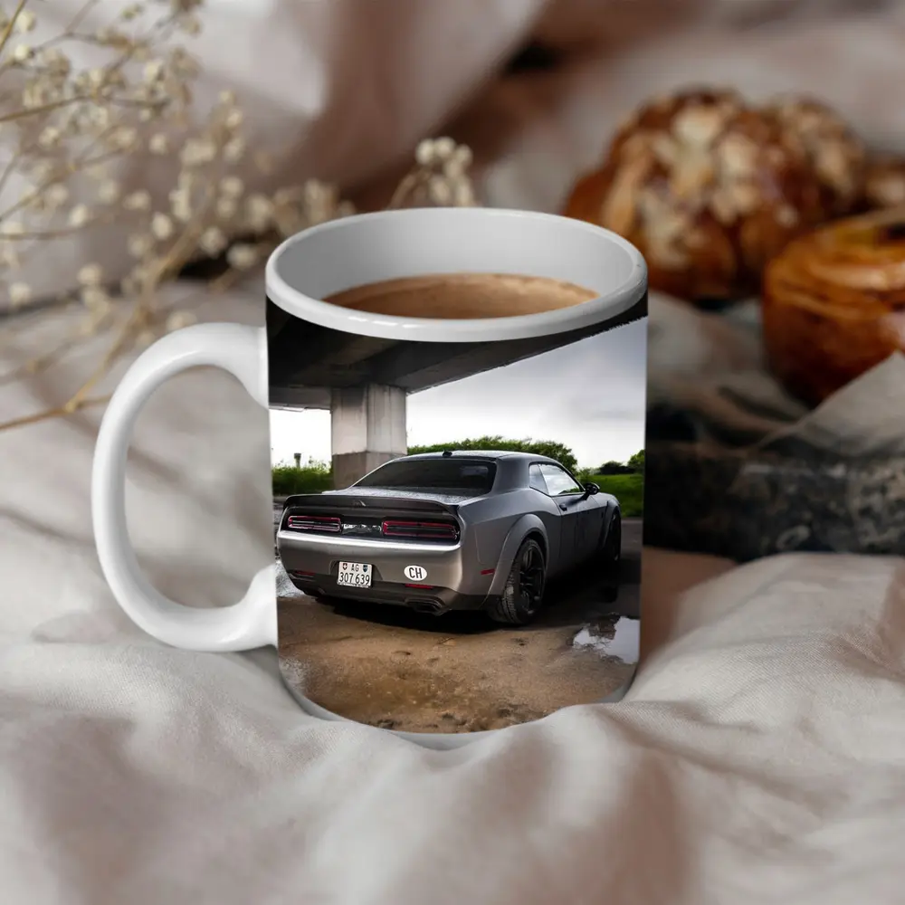 Dodge Challenger Hellcat Under Concrete Bridge – Mugs