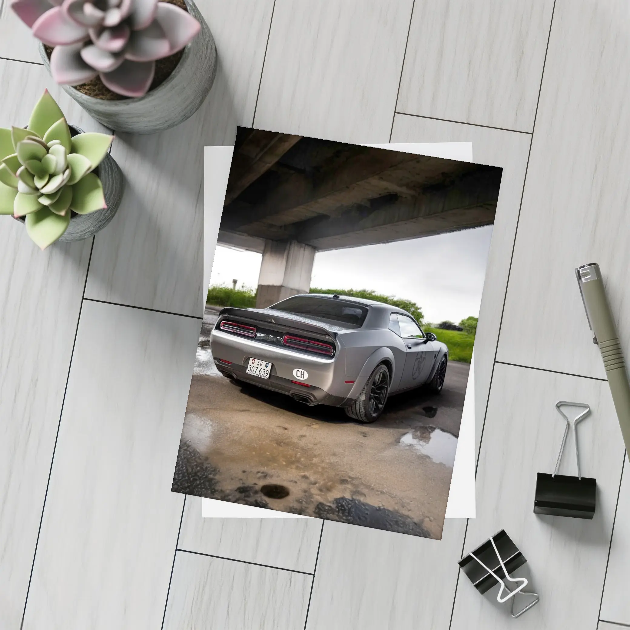 Dodge Challenger Hellcat Under Concrete Bridge – Postcards
