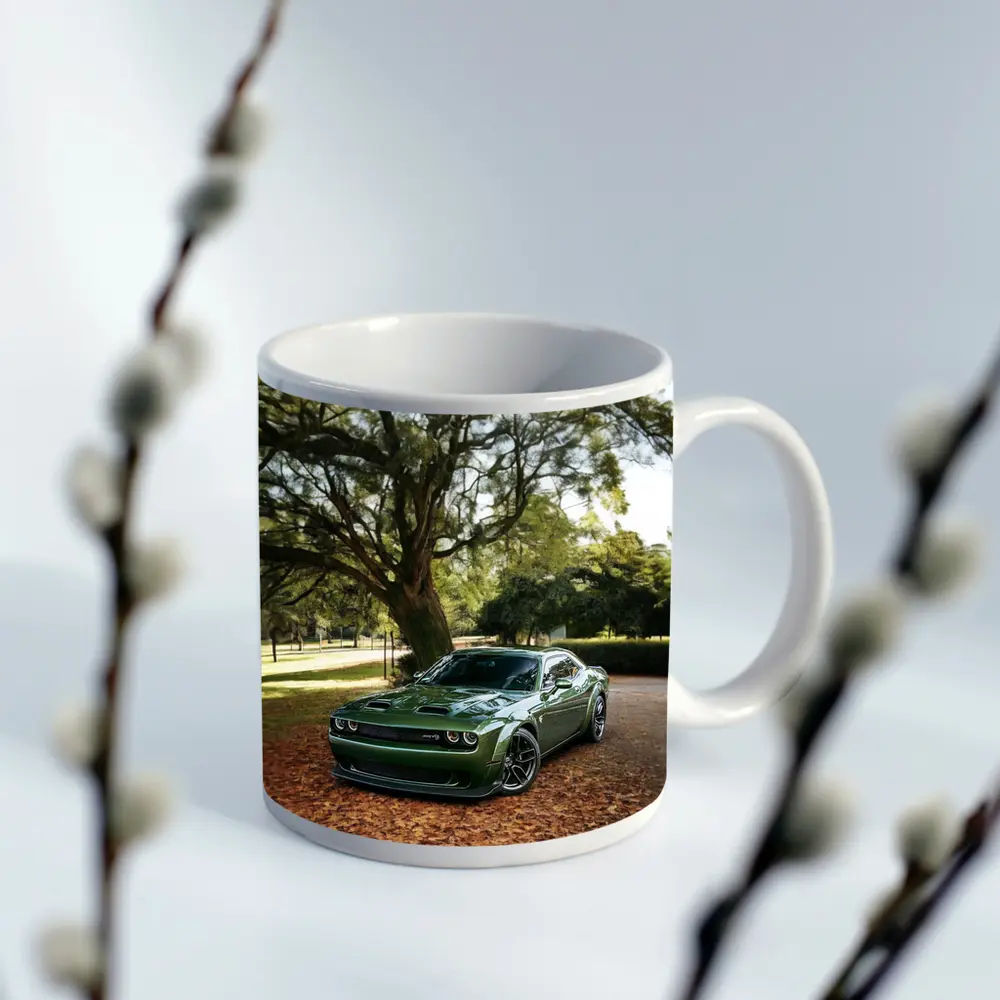 Dodge Challenger Green Muscle Car Autumn Park – Mugs
