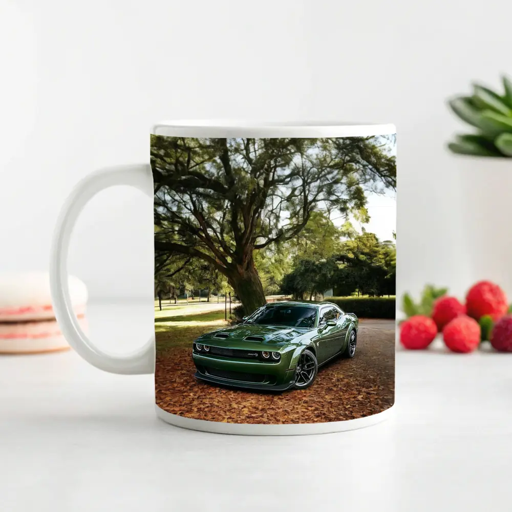 Dodge Challenger Green Muscle Car Autumn Park – Mugs