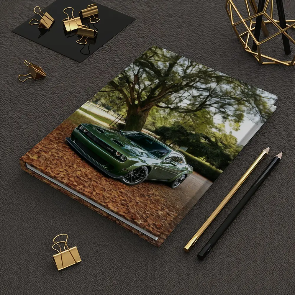 Dodge Challenger Green Muscle Car Autumn Park – Notebooks