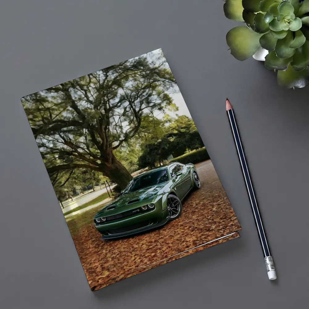 Dodge Challenger Green Muscle Car Autumn Park – Notebooks