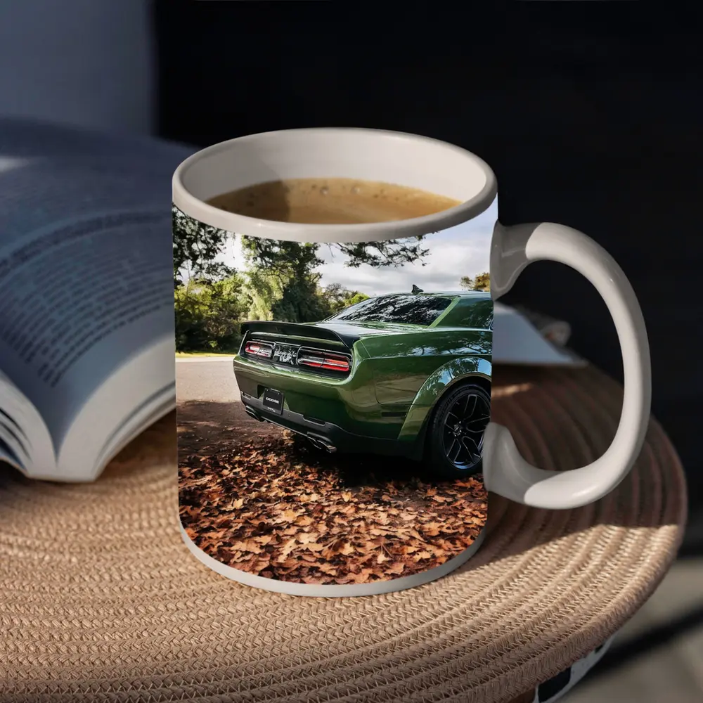 Dodge Challenger Green Muscle Car Autumn Leaves – Mugs