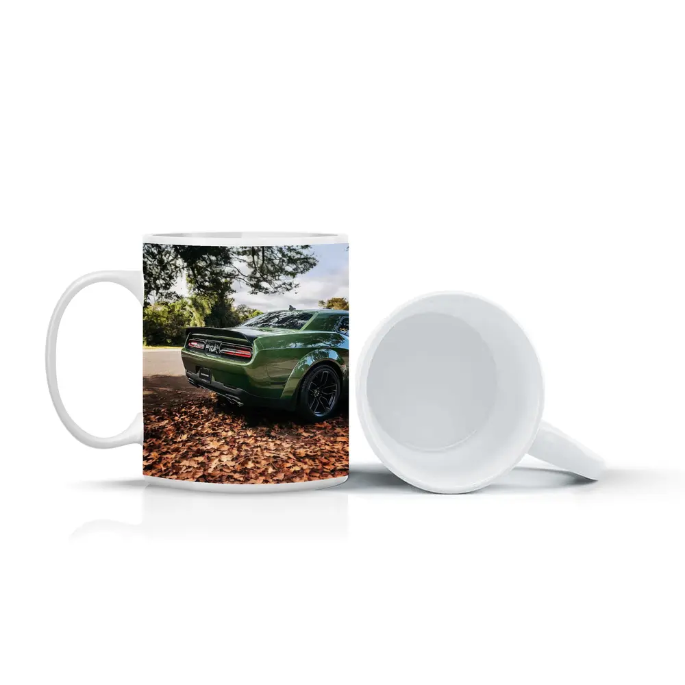 Dodge Challenger Green Muscle Car Autumn Leaves – Mugs