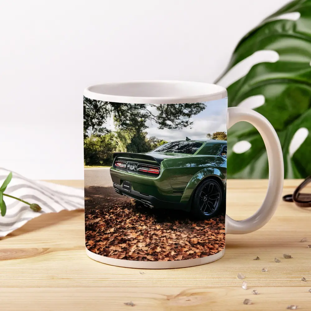 Dodge Challenger Green Muscle Car Autumn Leaves – Mugs