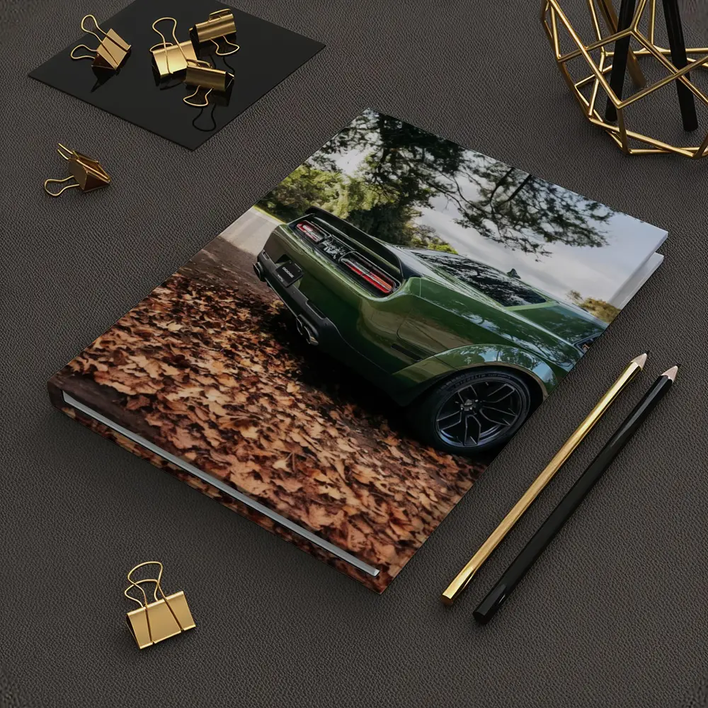 Dodge Challenger Green Muscle Car Autumn Leaves – Notebooks