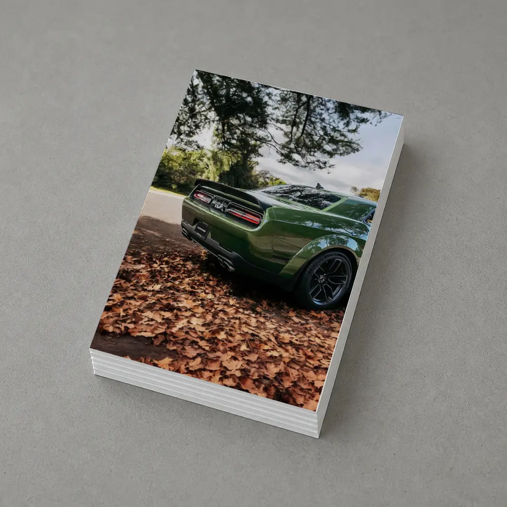 Dodge Challenger Green Muscle Car Autumn Leaves – Postcards