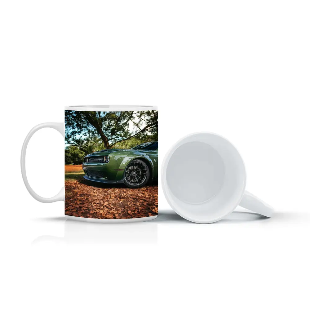 Dodge Challenger Green Muscle Car Autumn Leaves – Mugs