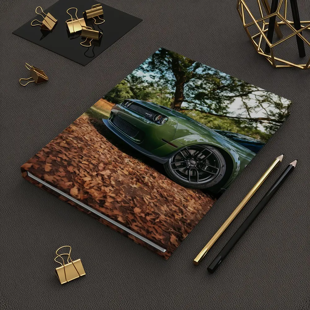 Dodge Challenger Green Muscle Car Autumn Leaves – Notebooks