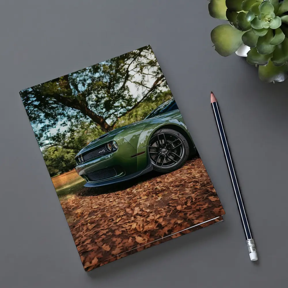 Dodge Challenger Green Muscle Car Autumn Leaves – Notebooks