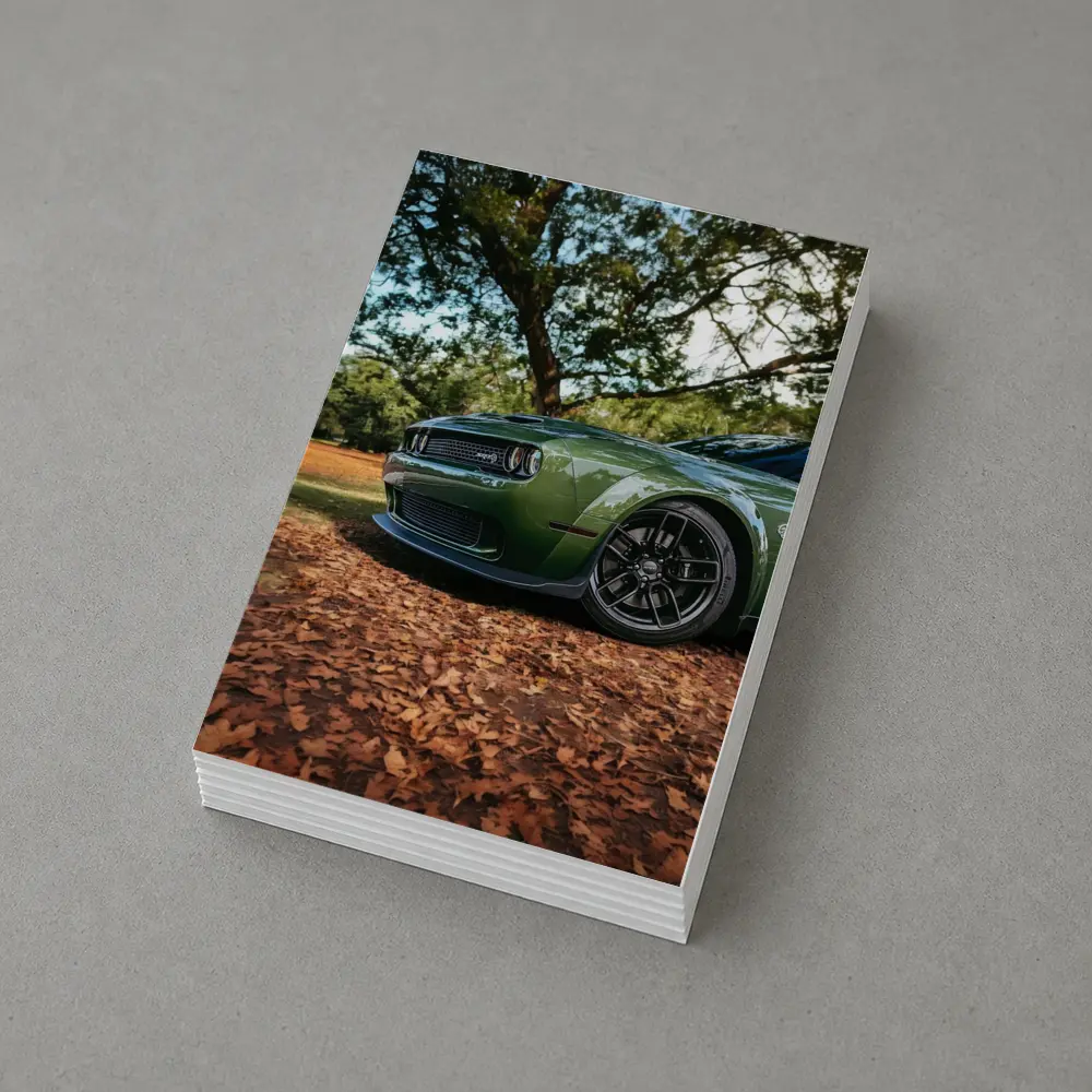 Dodge Challenger Green Muscle Car Autumn Leaves – Postcards