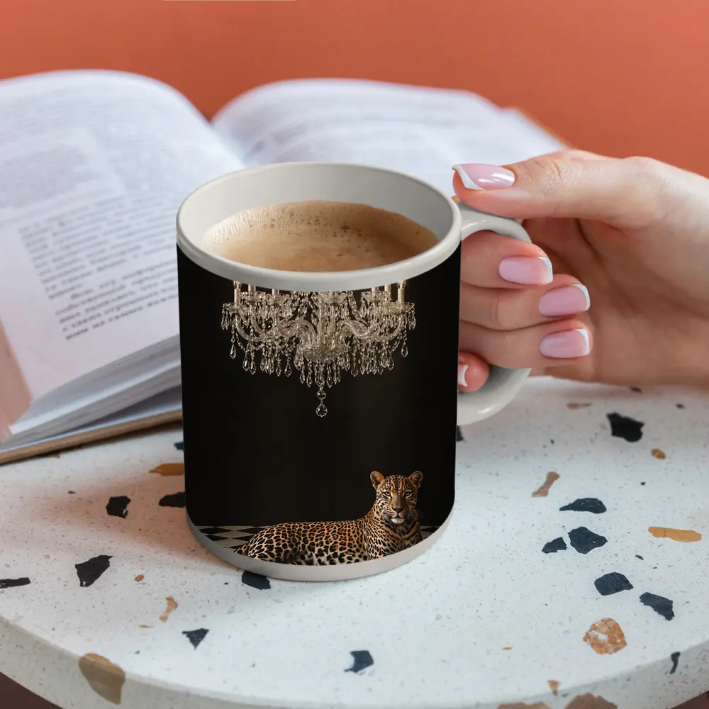 Leopard Resting Under Crystal Chandelier Dark – Mugs