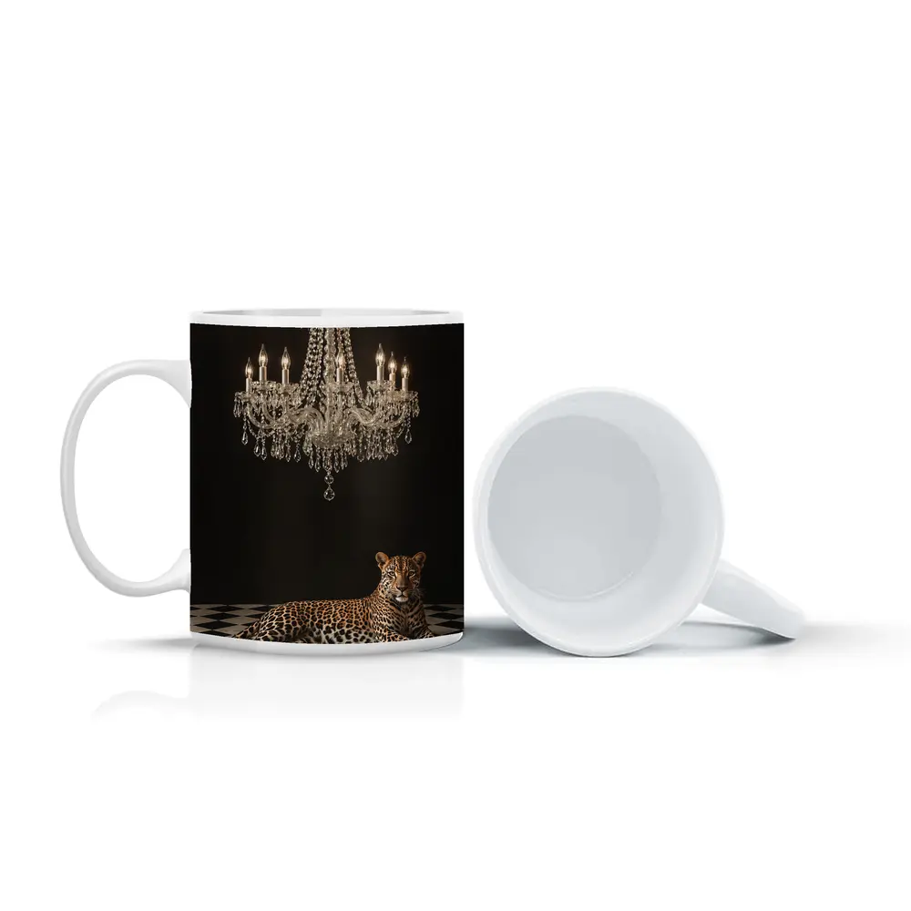 Leopard Resting Under Crystal Chandelier Dark – Mugs