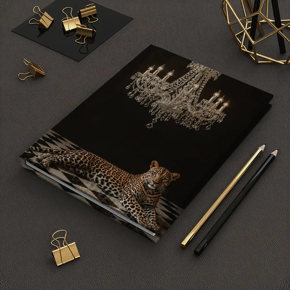 Leopard Resting Under Crystal Chandelier Dark – Notebooks