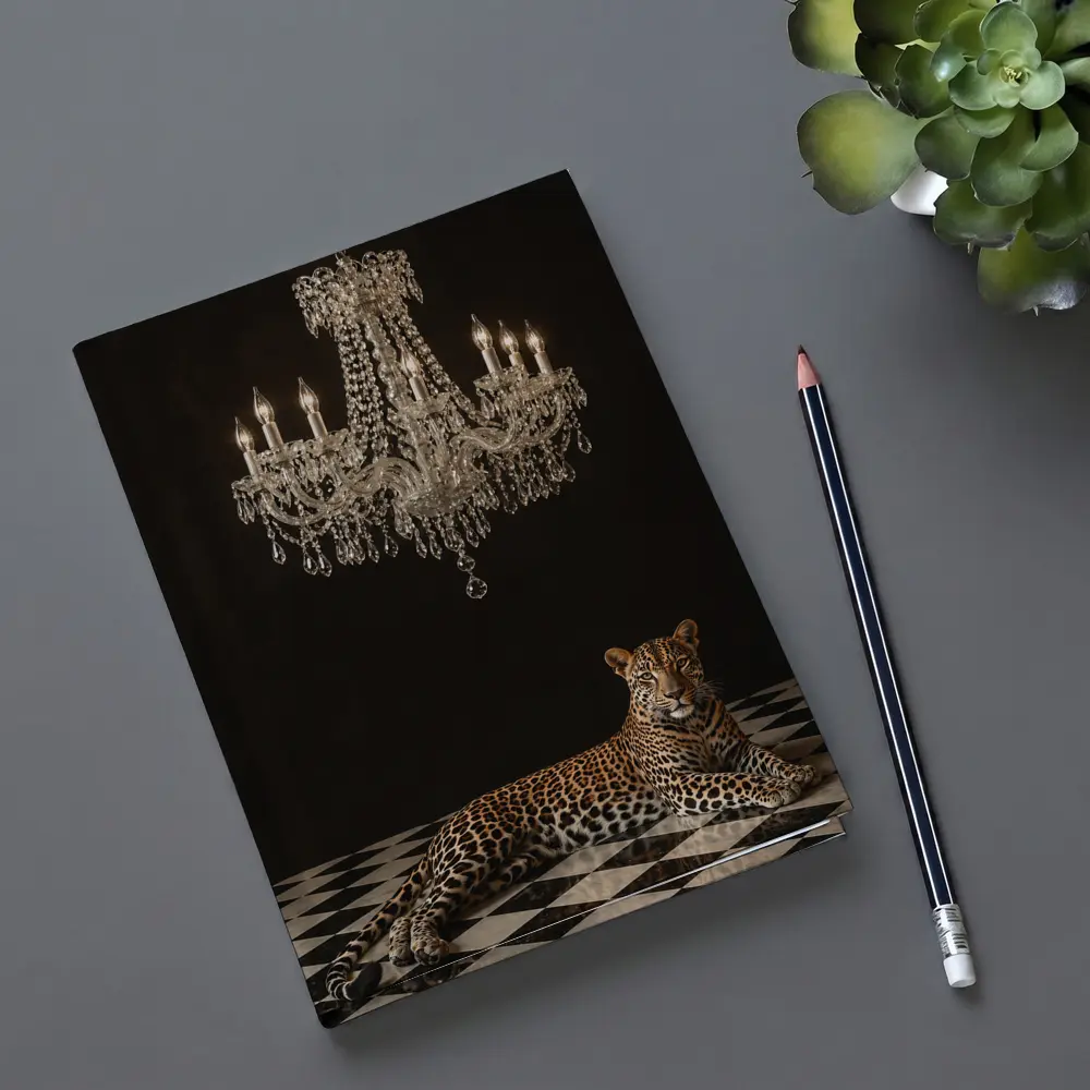 Leopard Resting Under Crystal Chandelier Dark – Notebooks
