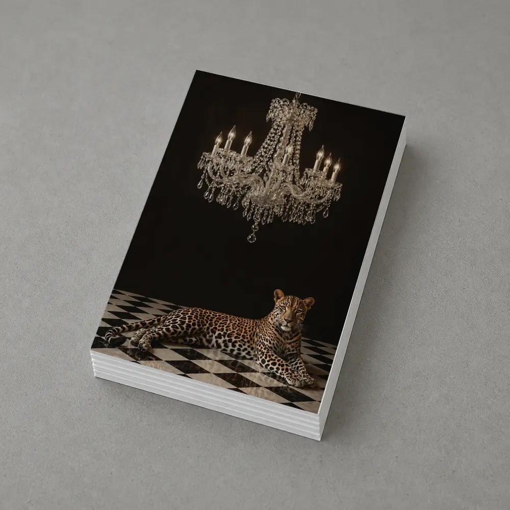 Leopard Resting Under Crystal Chandelier Dark – Postcards