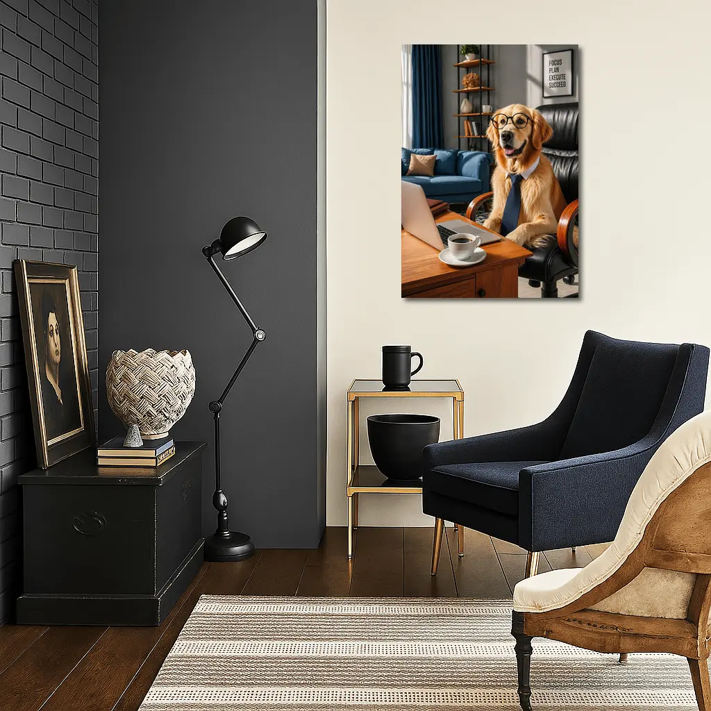Golden Retriever Boss Dog Home Office – Wall Art