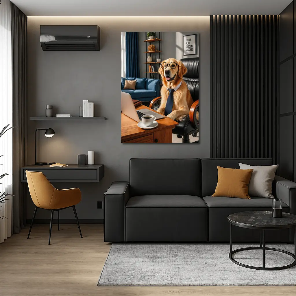 Golden Retriever Boss Dog Home Office – Wall Art