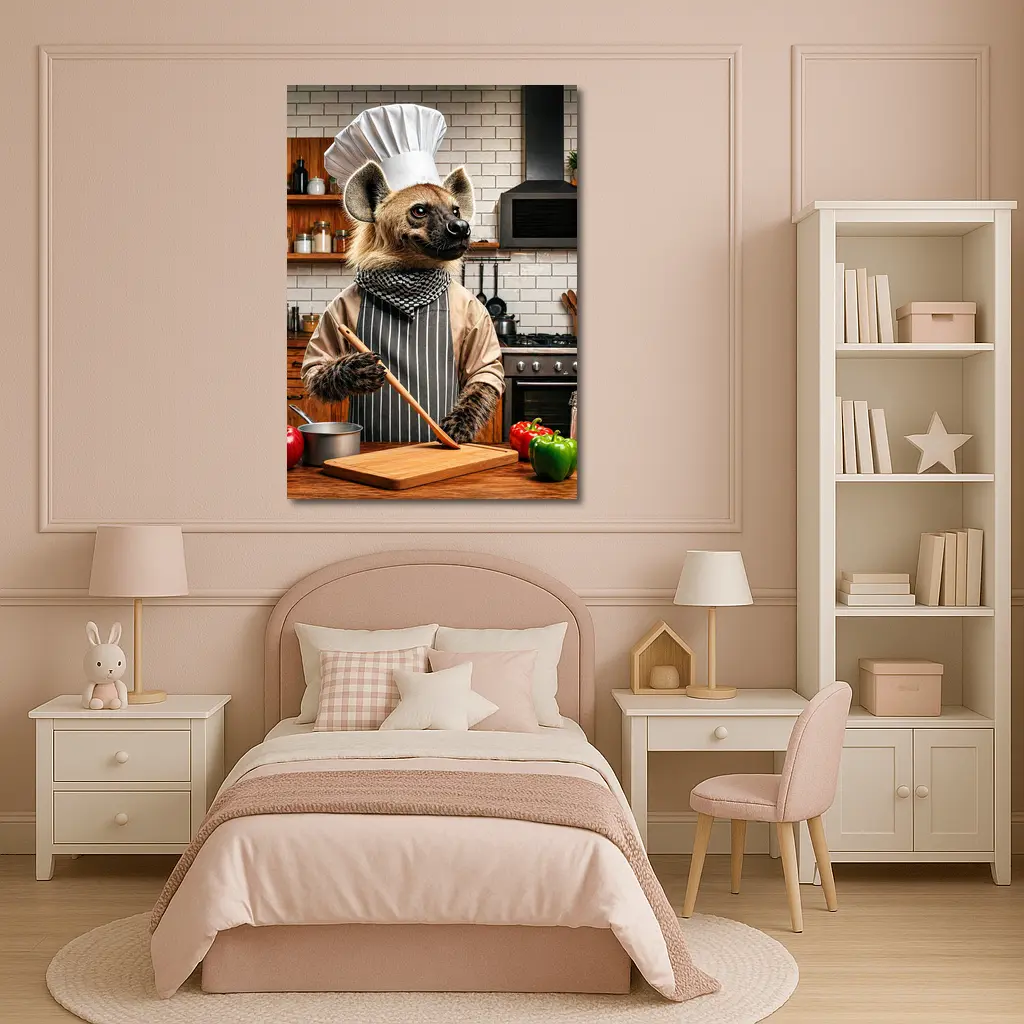 Hyena Chef Cooking in Modern Kitchen – Wall Art