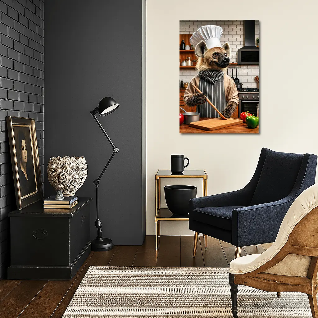 Hyena Chef Cooking in Modern Kitchen – Wall Art