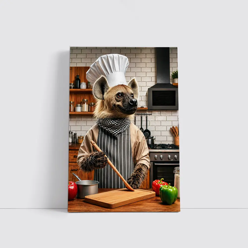 Hyena Chef Cooking in Modern Kitchen – Wall Art