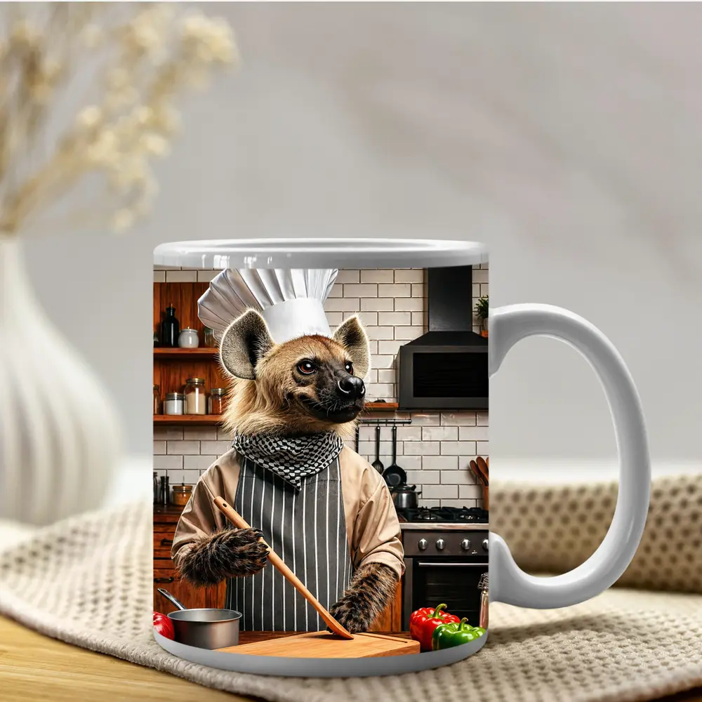 Hyena Chef Cooking in Modern Kitchen – Mugs