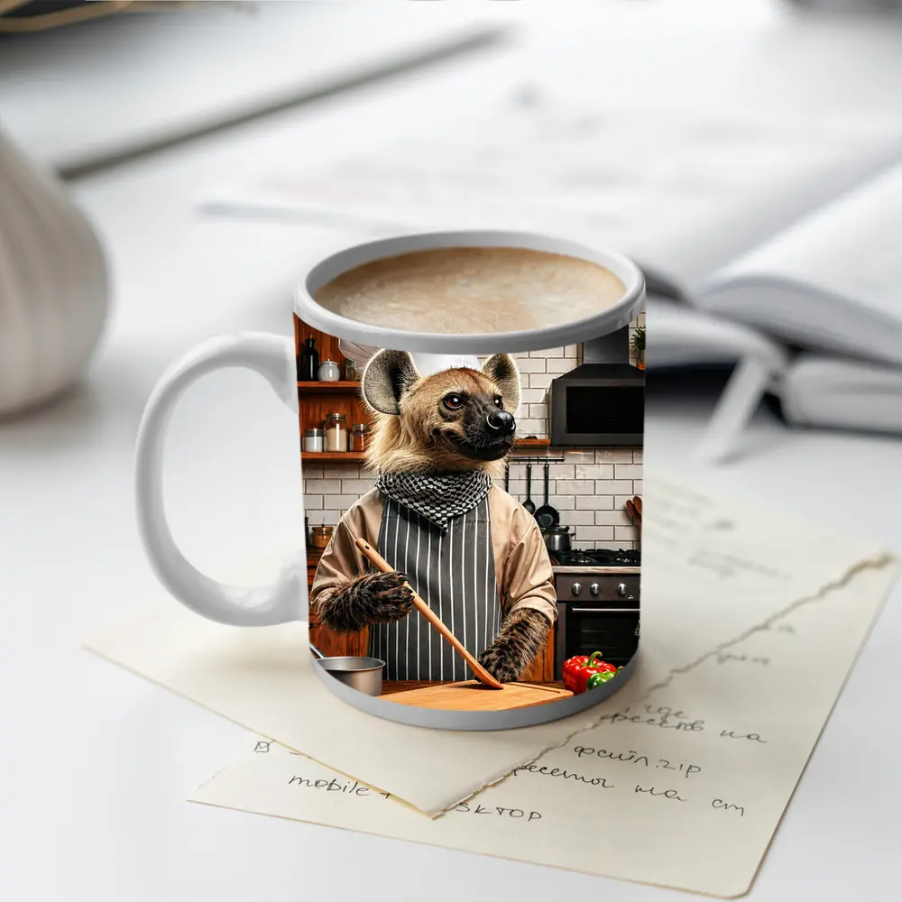 Hyena Chef Cooking in Modern Kitchen – Mugs