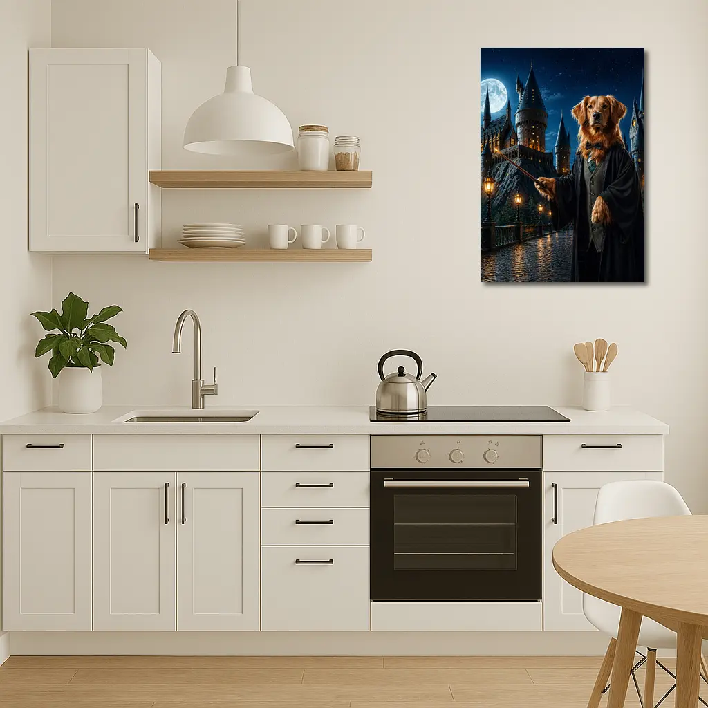 Golden Retriever Wizard at Night Castle – Wall Art